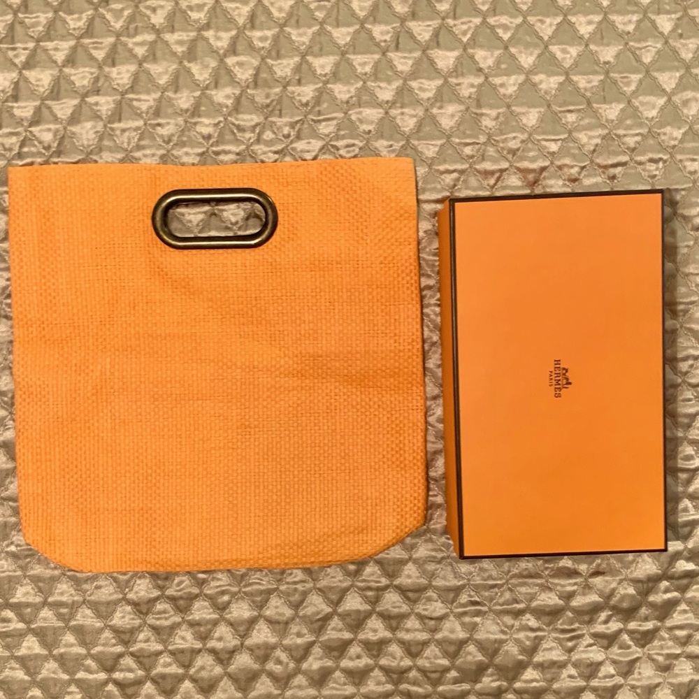 Hermès-color orange basket weave clutch handbag purse or tote - not Herm…